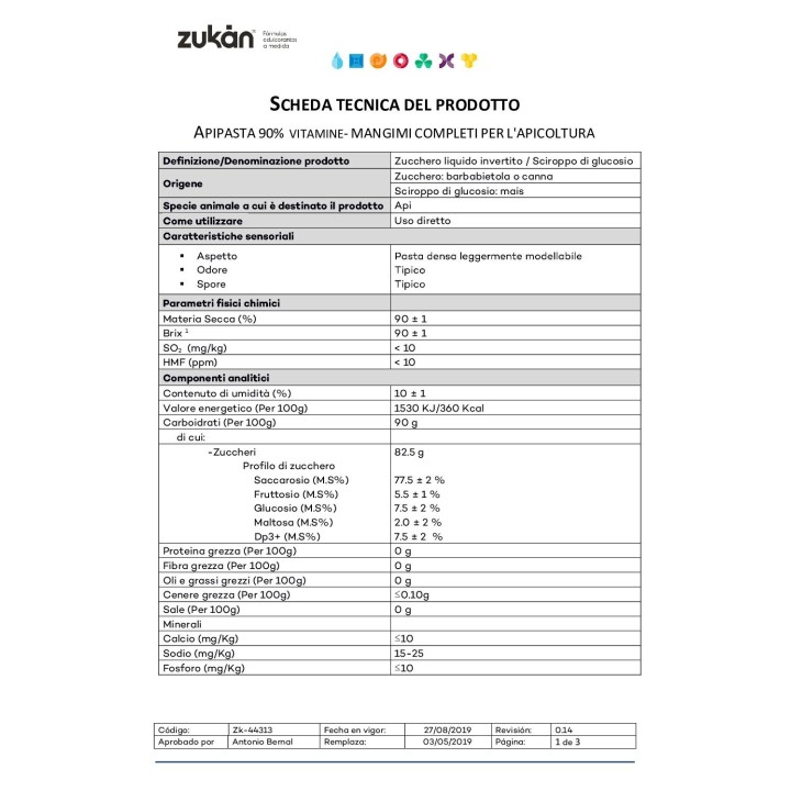 Apipasta Vitaminico da 1 kg confezione 15 kg.