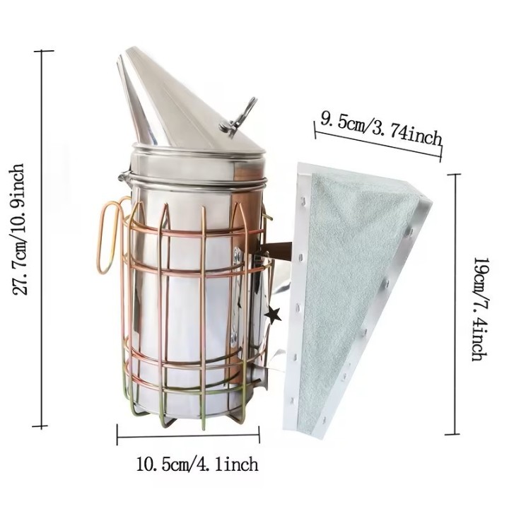 Affumicatore Apicoltura Inox con Gabbia e Mantice Cuoio