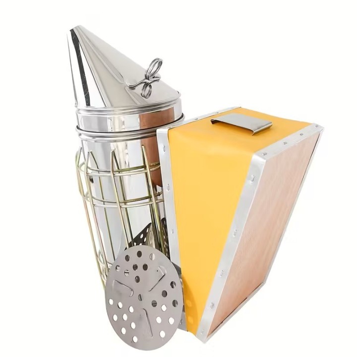 Affumicatore Inox Apicoltura con Gabbia e Mantice Giallo